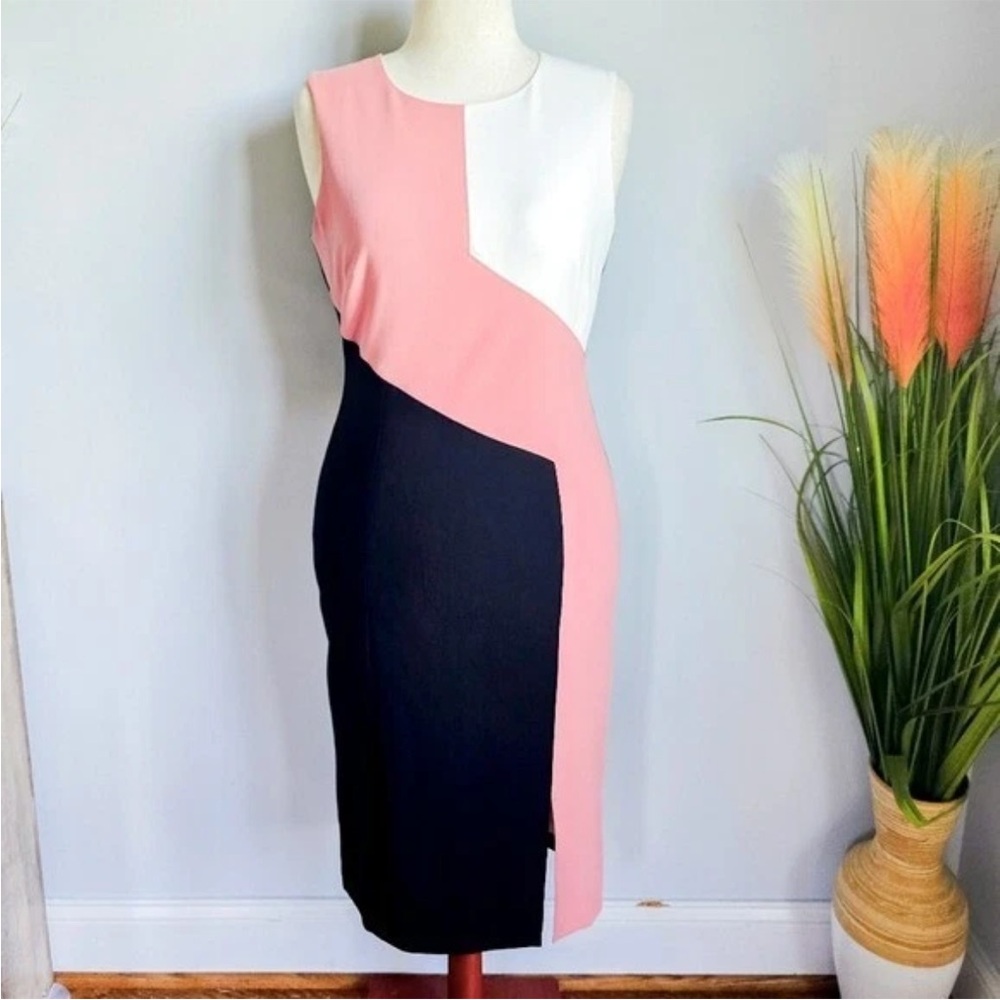 White House Black Market Pink, Black, and White Midi Dress